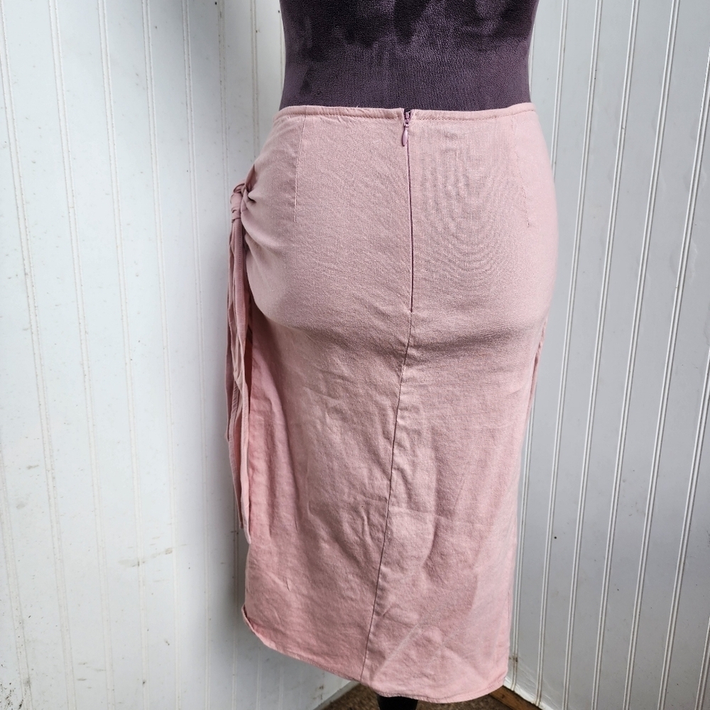 SHORE USA WOMEN'S WRAP SKIRT PINK Stretch LINEN $138 Viscose XS Sk8 - Picture 5 of 13